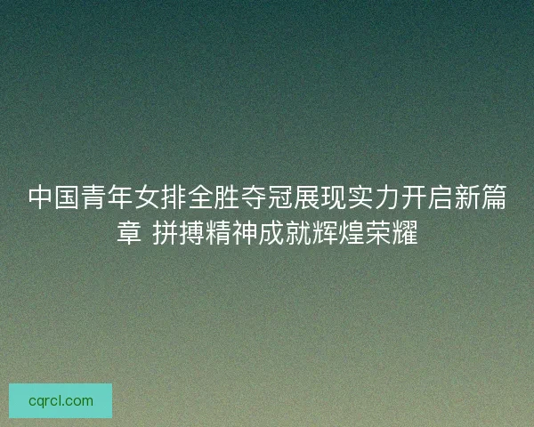中国青年女排全胜夺冠展现实力开启新篇章 拼搏精神成就辉煌荣耀