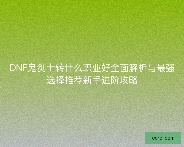 DNF鬼剑士转什么职业好全面解析与最强选择推荐新手进阶攻略